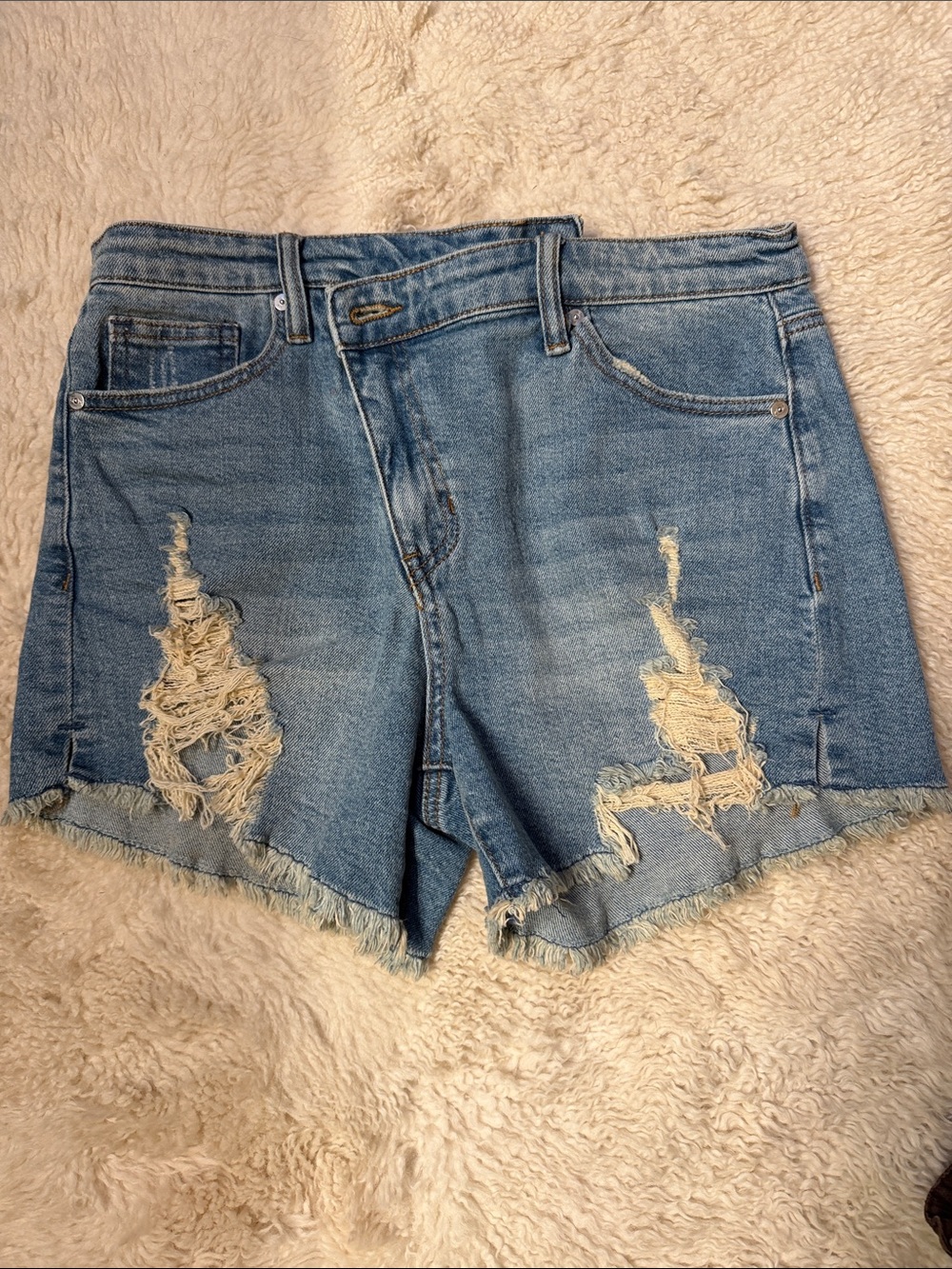Kendall & Kylie Medium Blue Distressed Denim Cutoff Shorts